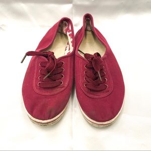 Wine lace up flats